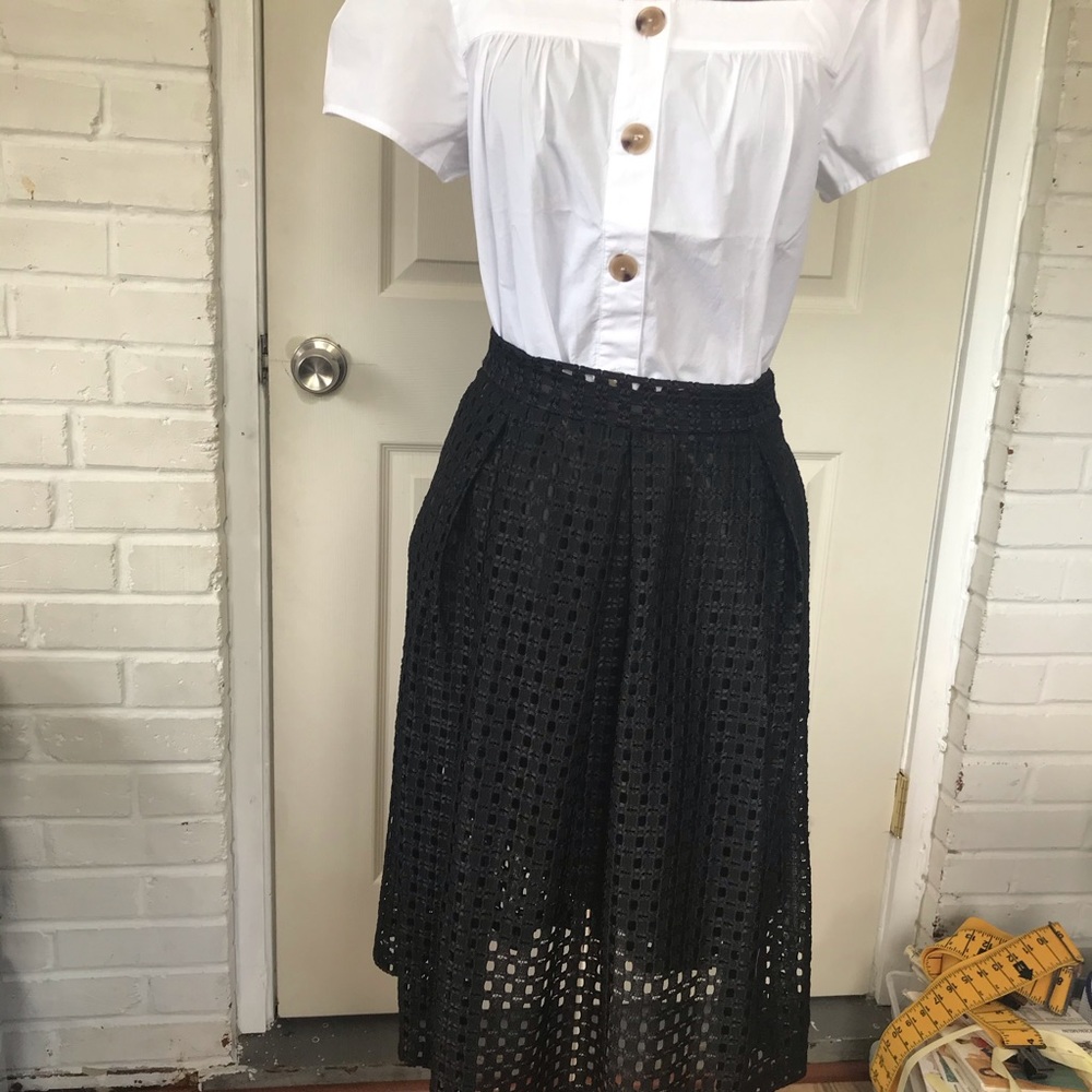 Black Geometric Lace Midi Length Skirt